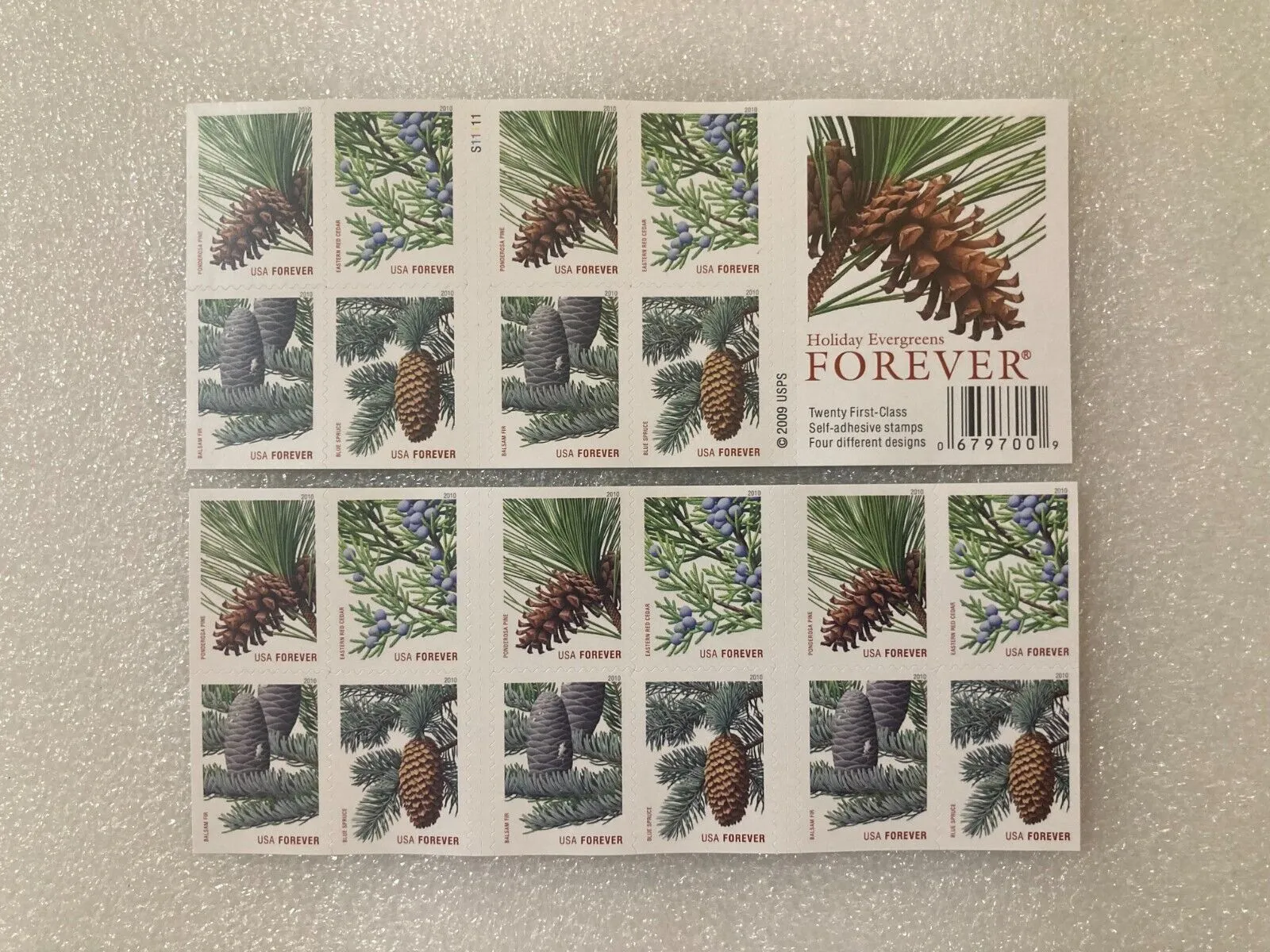 2009 Holiday Evergreens Booklet Pane of 20 First Class Stamps